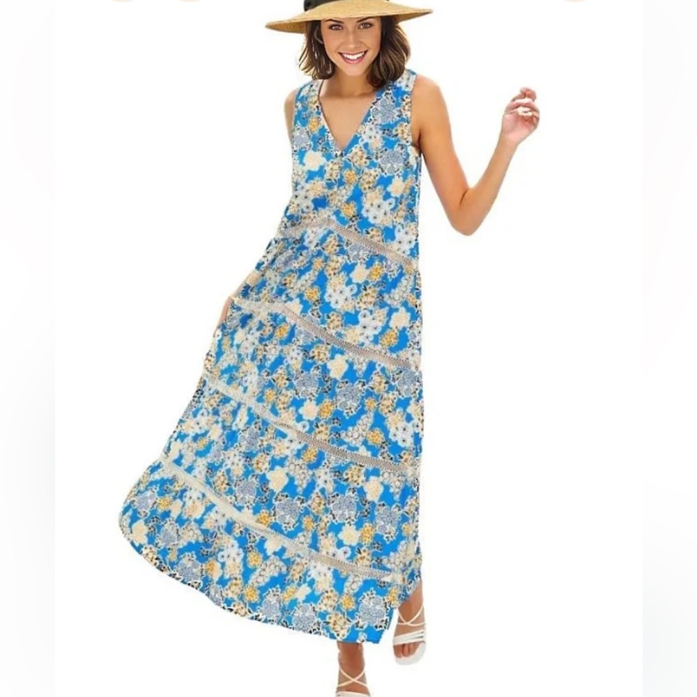Maxi Dress by HEYSON with Crochet Trim in Blue new